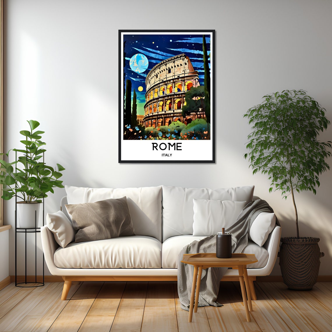 Rome Colosseum At Night Under The Moon Italy Travel Art Poster - Image 2