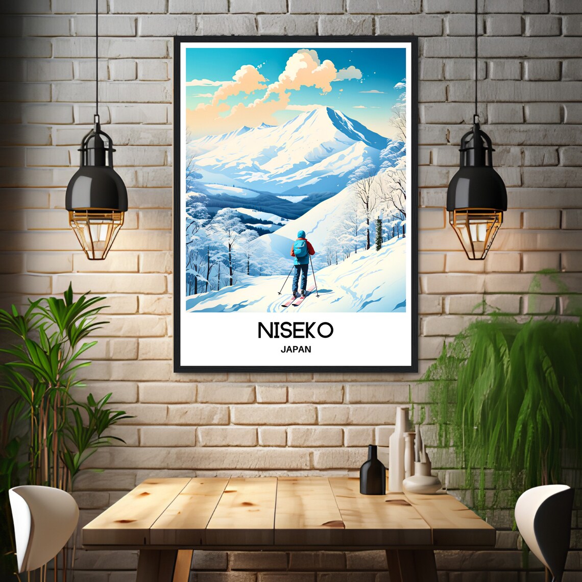 Niseko Japan Skier on Powder Slopes With Mountain View Poster - Image 3