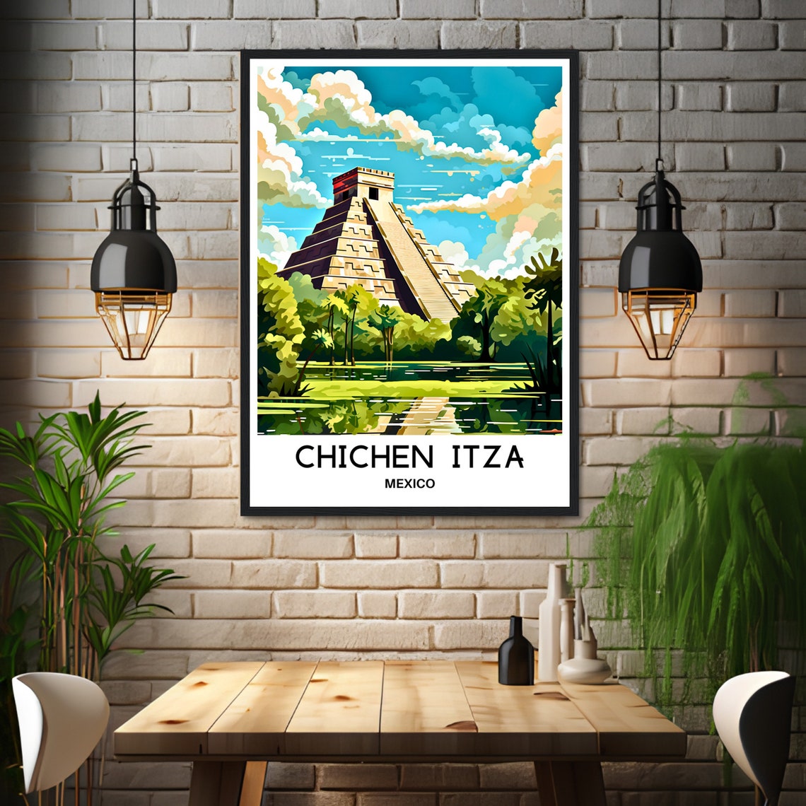 Chichen Itza Pyramid Mexico Travel Poster Under Bright Blue Sky - Image 3