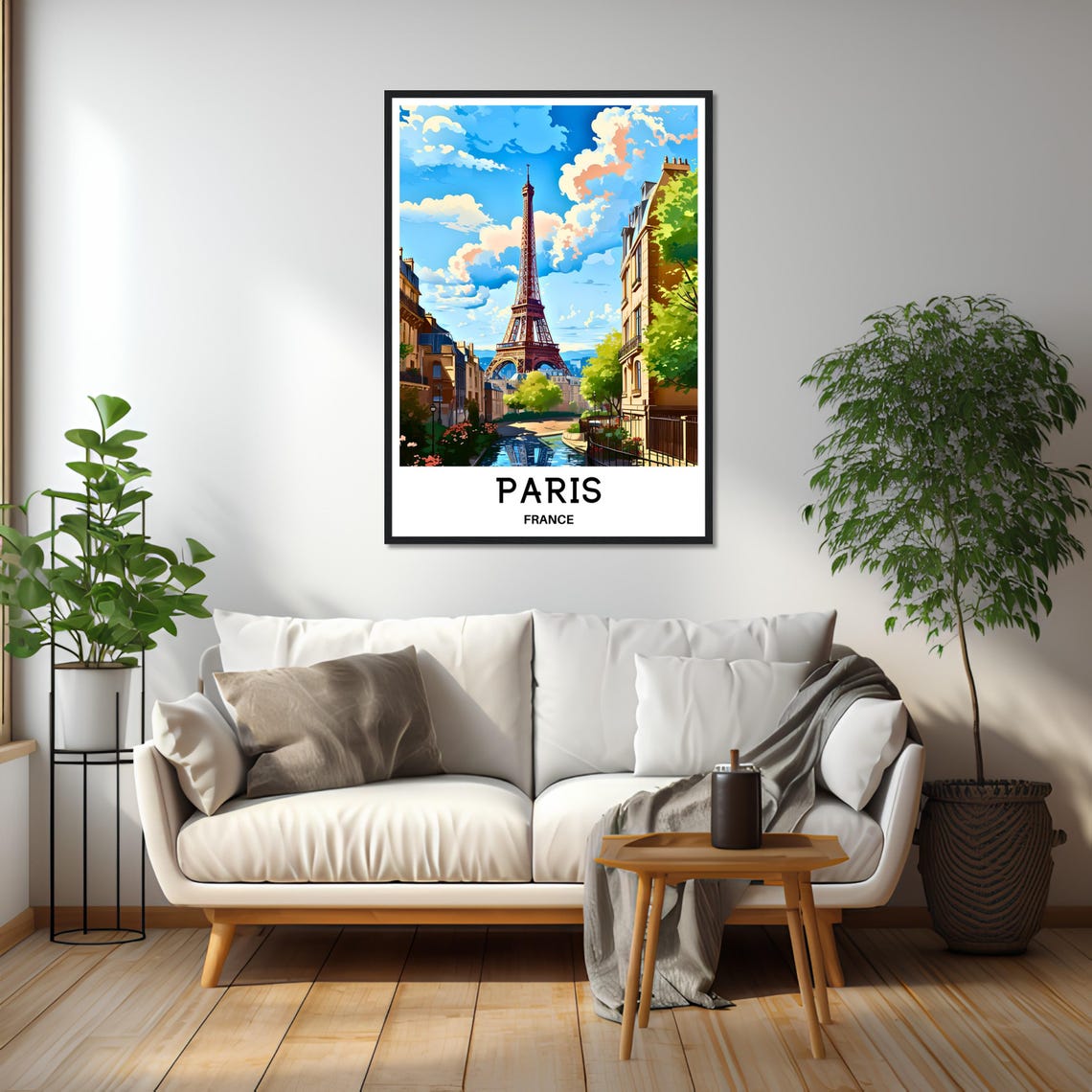 Paris France Eiffel Tower Sunny Day Charming Street Scene Poster - Image 2