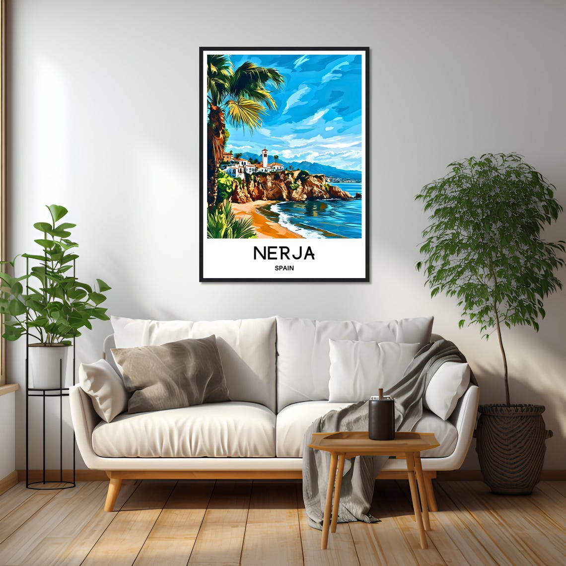 Nerja Spain Cliffside Beach Palms Mediterranean Coast Poster - Image 2