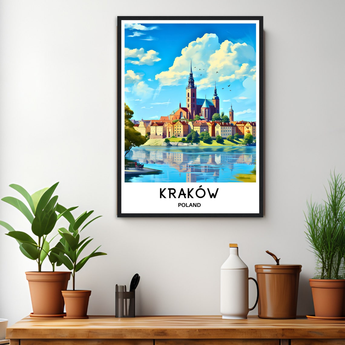 Krakow Poland Riverside Historic Cathedral Skyline Travel Poster - Image 2