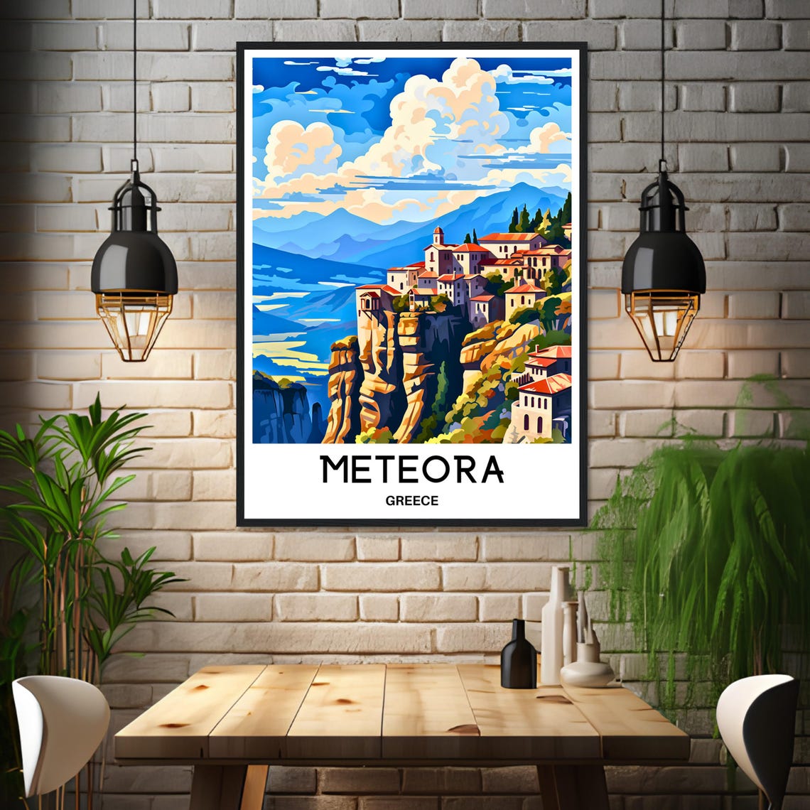 Meteora Greece Monasteries Atop Towering Rock Pillars Skyline Poster - Image 3