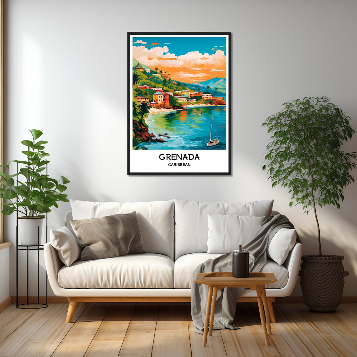 Grenada Caribbean Harbor Town Sailboat Golden Sunset Travel Poster - Image 2