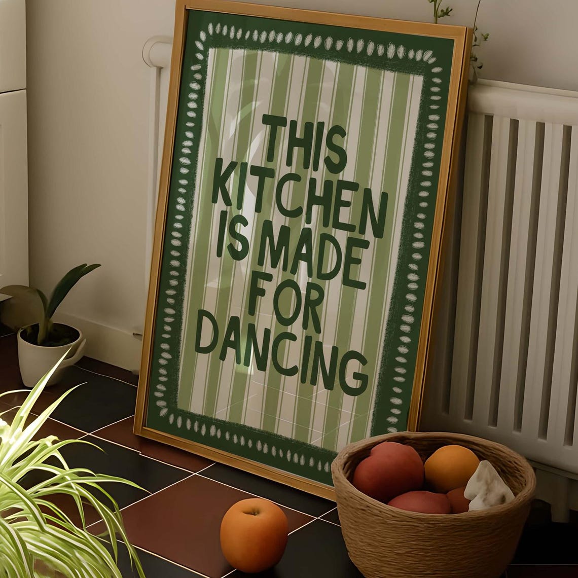 This Kitchen Is Made For Dancing Green Striped Kitchen Quote Poster