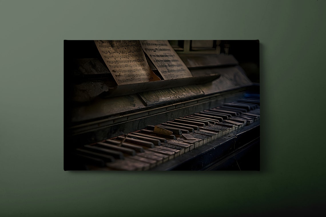 Vintage Upright Piano With Sheet Music Dark Moody Music Art Poster
