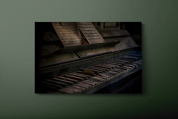 Vintage Upright Piano With Sheet Music Dark Moody Music Art Poster