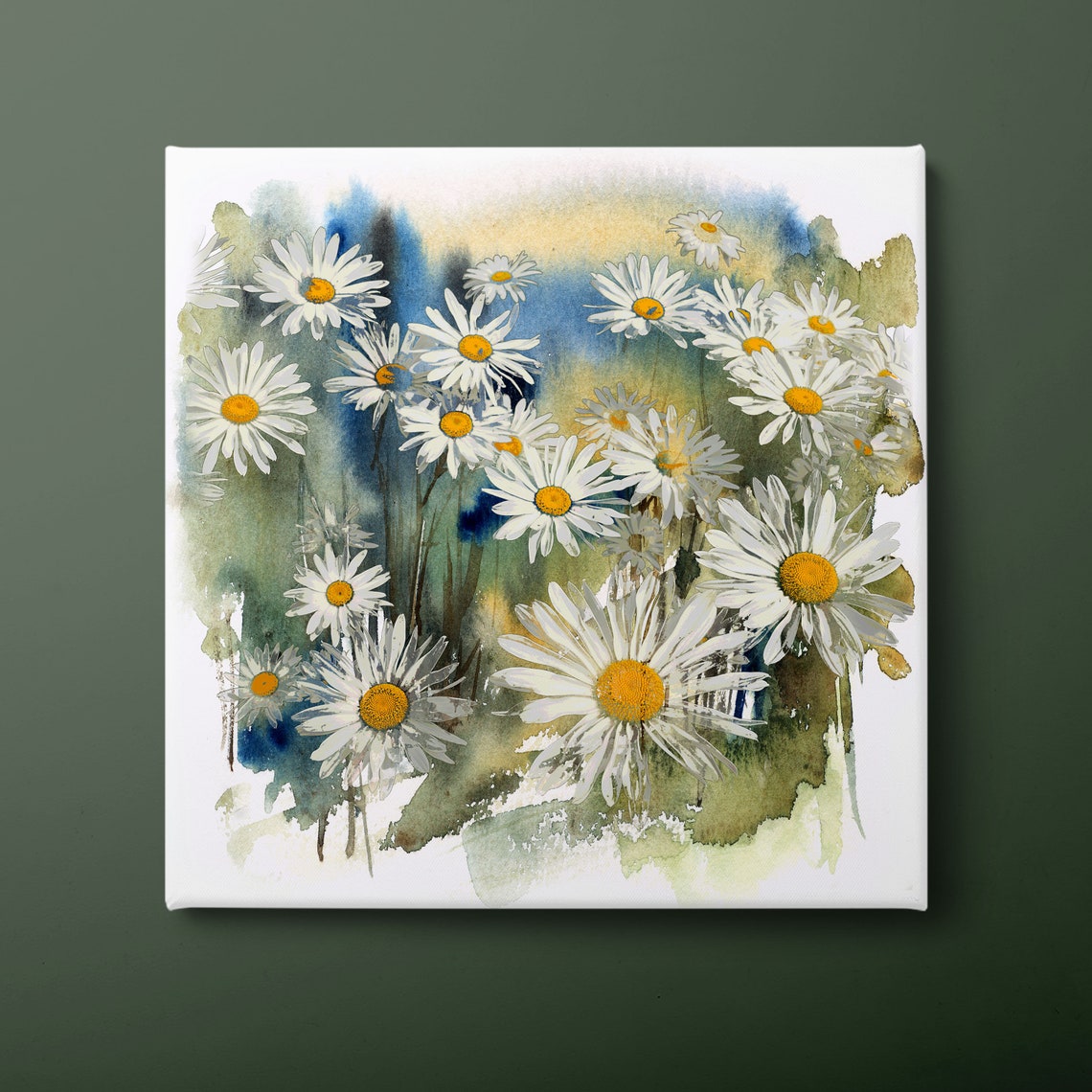 White Daisies Watercolor Painting Fresh Floral Botanical Art Poster