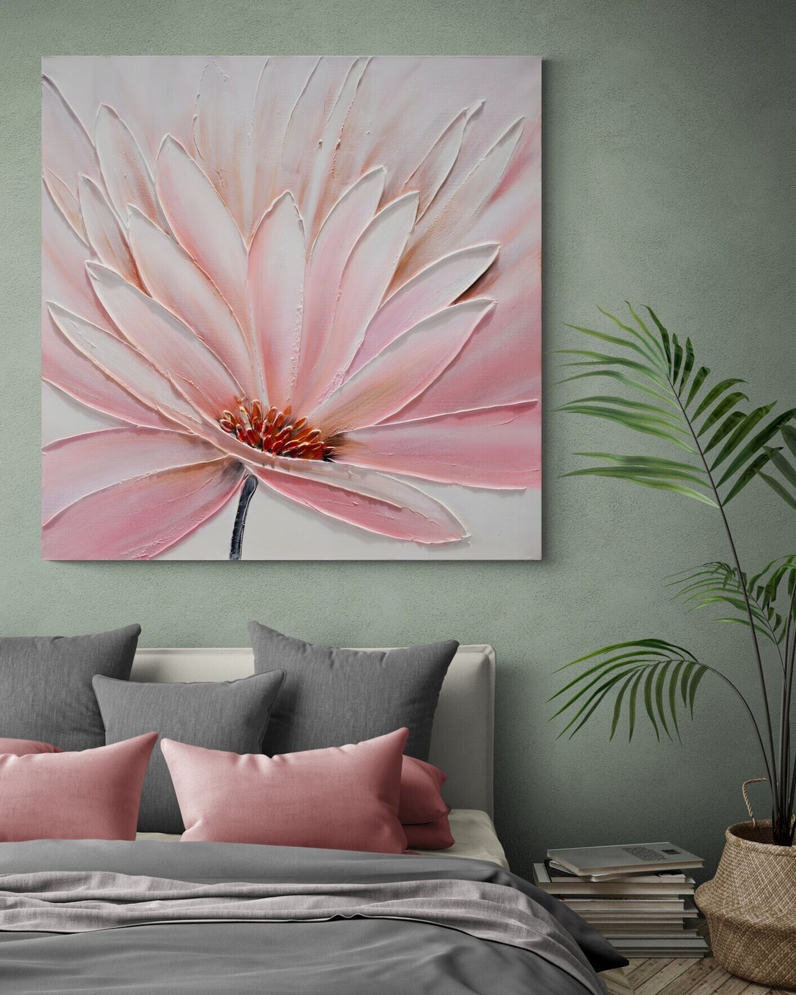 Pink Peony Flower Textured Oil Painting Soft Romantic Floral Wall Art - Image 2