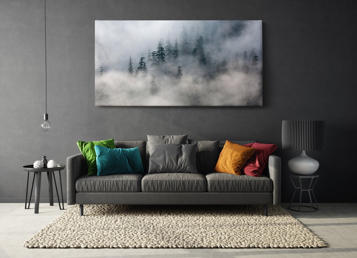 Dark Foggy Pine Forest Silhouettes Moody Misty Woodland Art Poster - Image 3