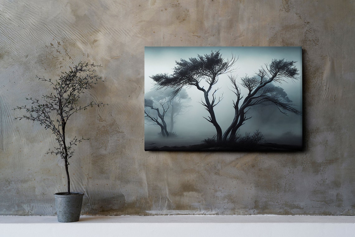 Windswept Leafless Trees In Thick Fog Moody Forest Photo Poster - Image 3