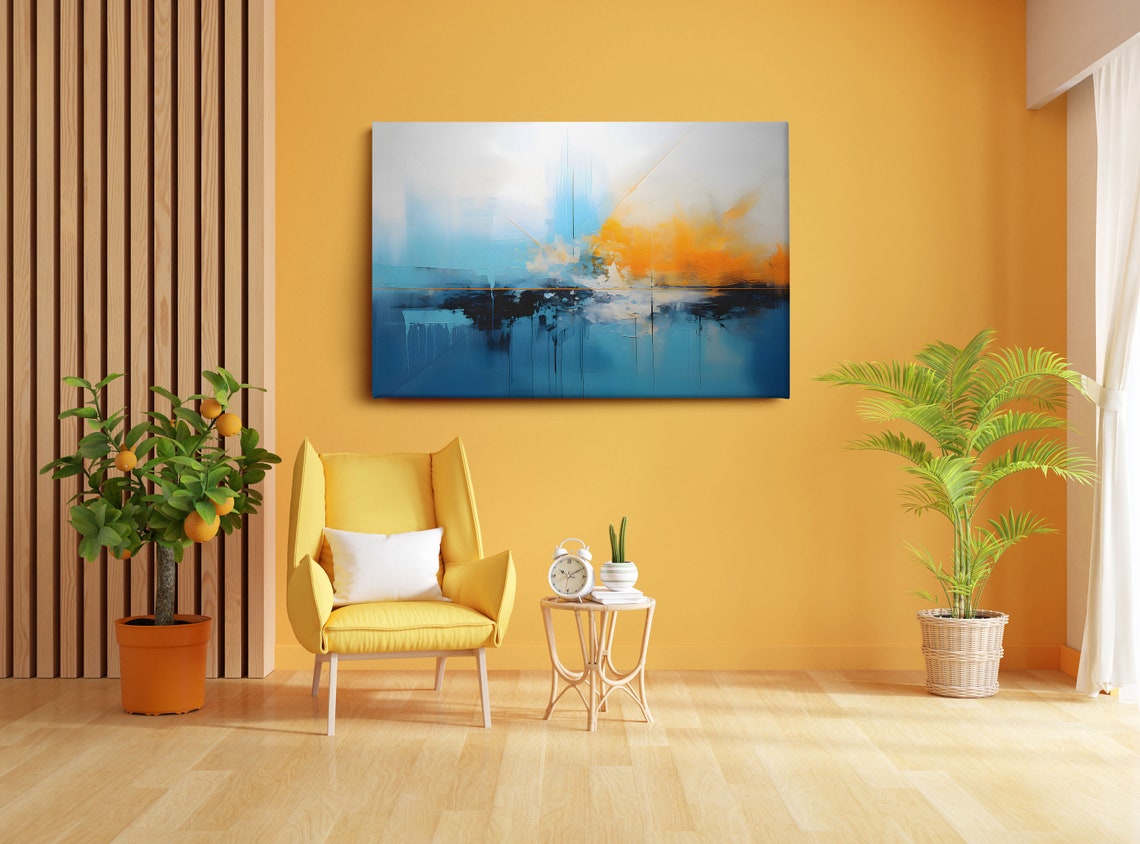 Blue And Orange Abstract Horizon Line Modern Minimalist Art Poster - Image 2
