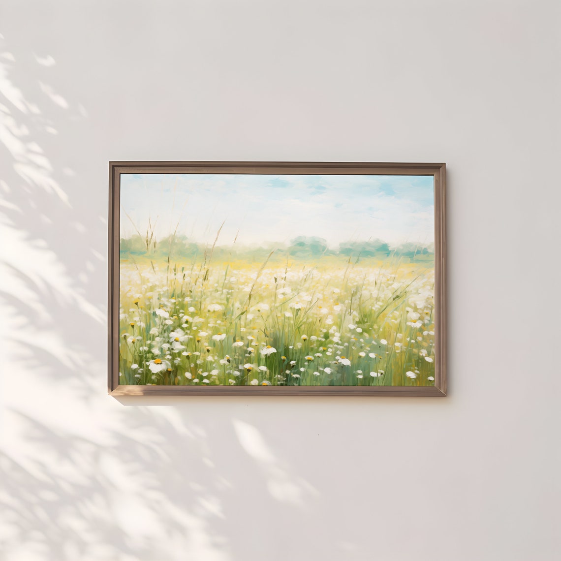 White Daisy Field in Golden Sunlight Cheerful Meadow Landscape Poster - Image 3