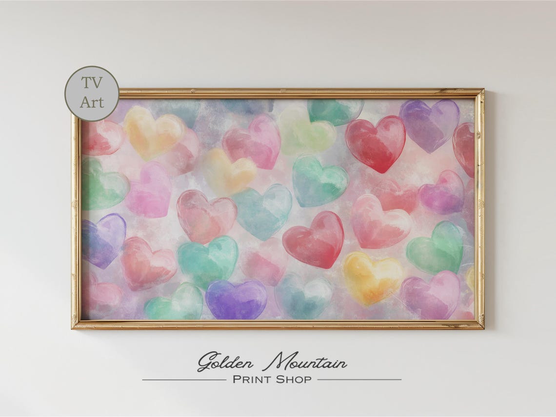 Pastel Watercolor Candy Heart Pattern Valentines Frame TV Art Print - Image 2