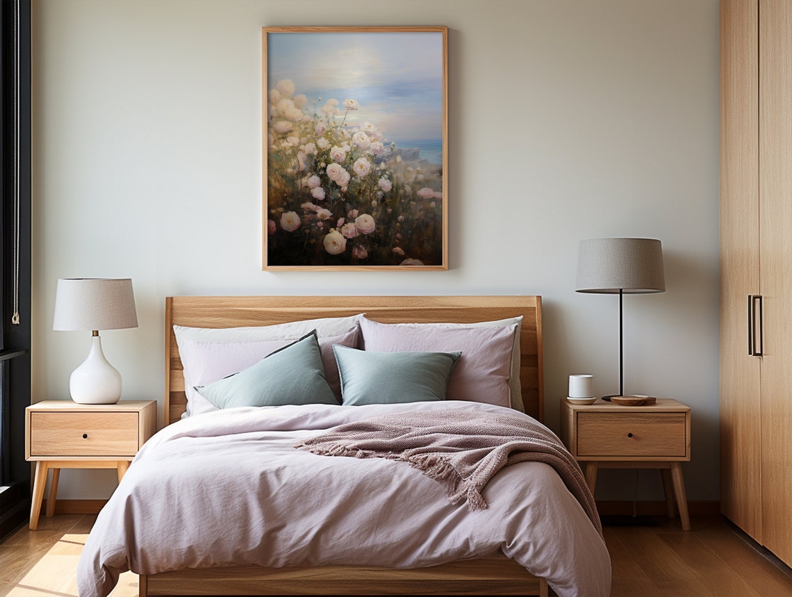 Cream Roses With Ocean Horizon Romantic Coastal Floral Poster - Image 2