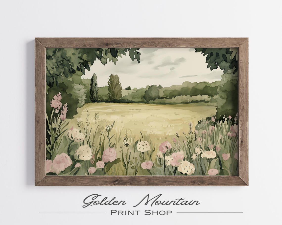 Spring Watercolor Wildflower Field Meadow Pink Blossom Poster - Image 2