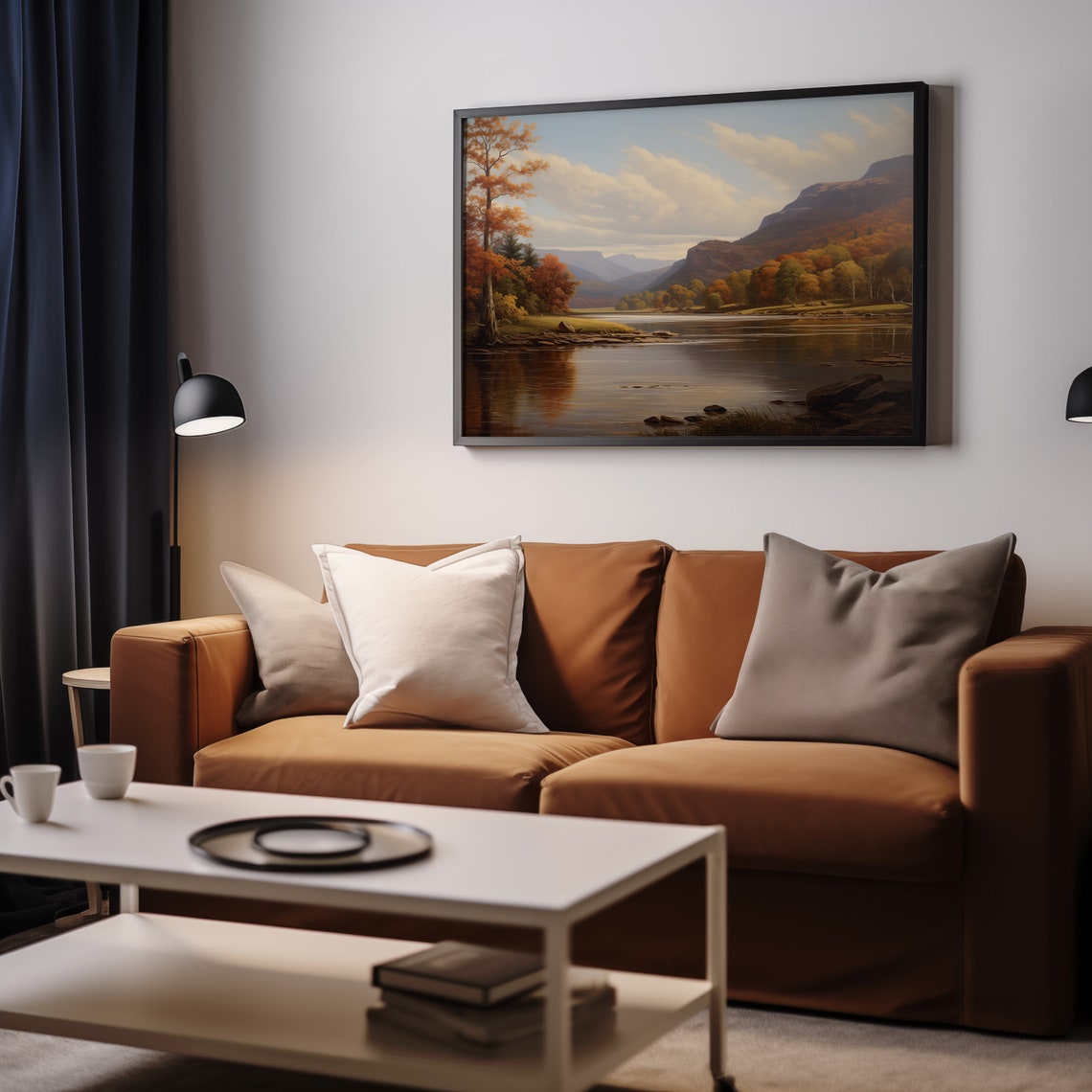 Autumn River Valley Fall Foliage Cliffs Scenic Landscape Wall Art - Image 3