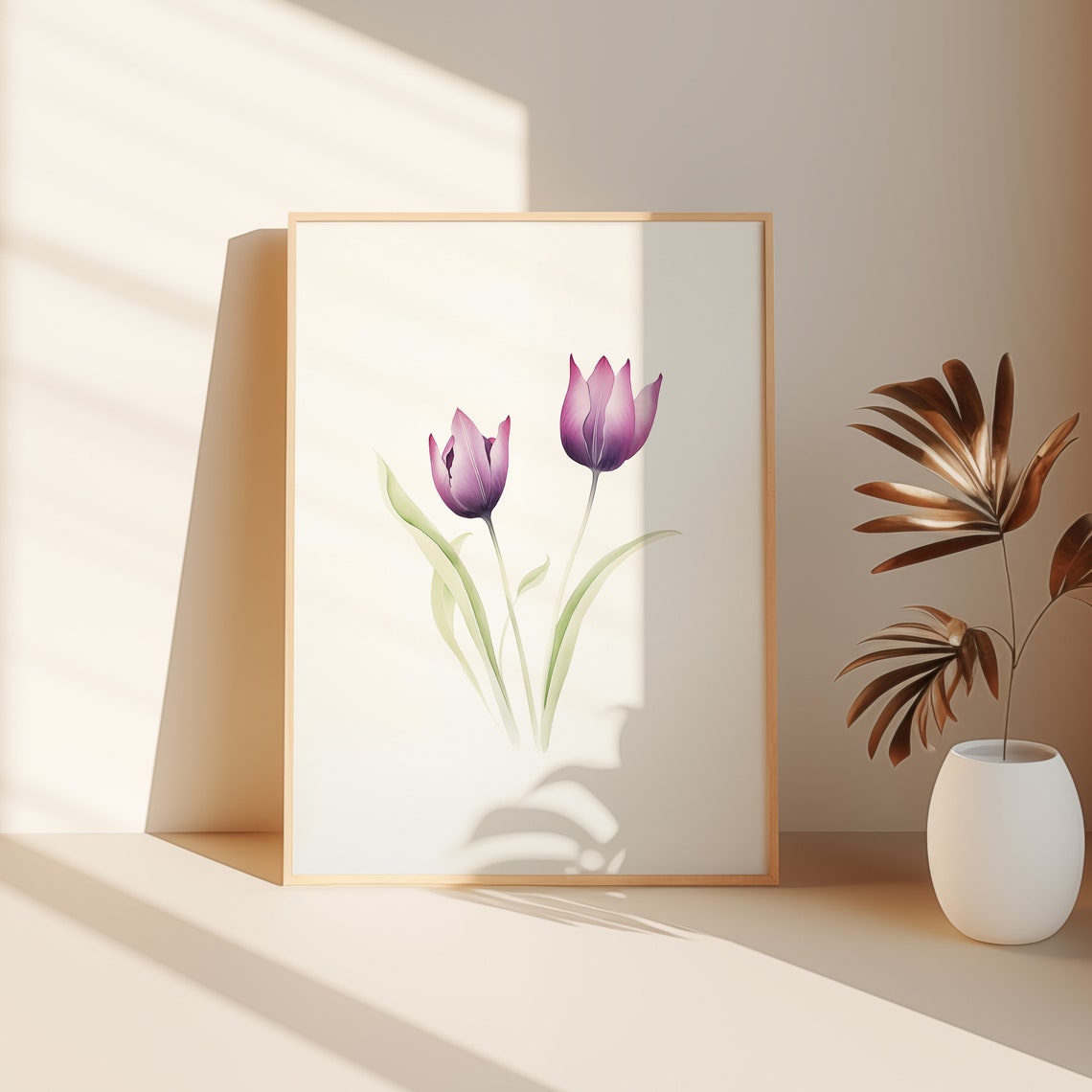 Purple Tulip Pair Minimalist Botanical Watercolor Decor Wall Art - Image 3