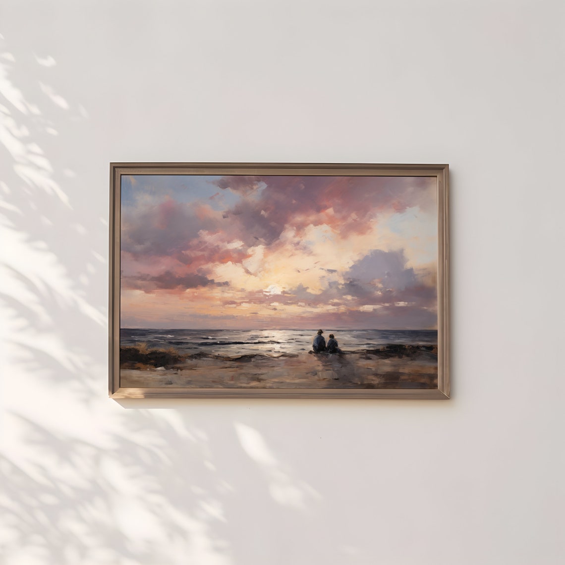 Romantic Sunset On Beach With Two Silhouettes Under Pink Sky Poster - Image 3