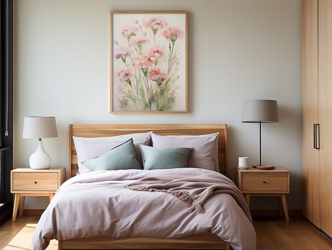 Soft Pink Carnation Watercolor Summer Botanical Flower Print - Image 2