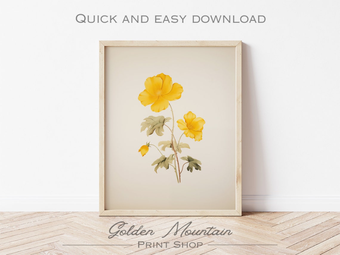 Yellow Poppy Botanical Watercolor Spring Floral Decor Wall Art - Image 2