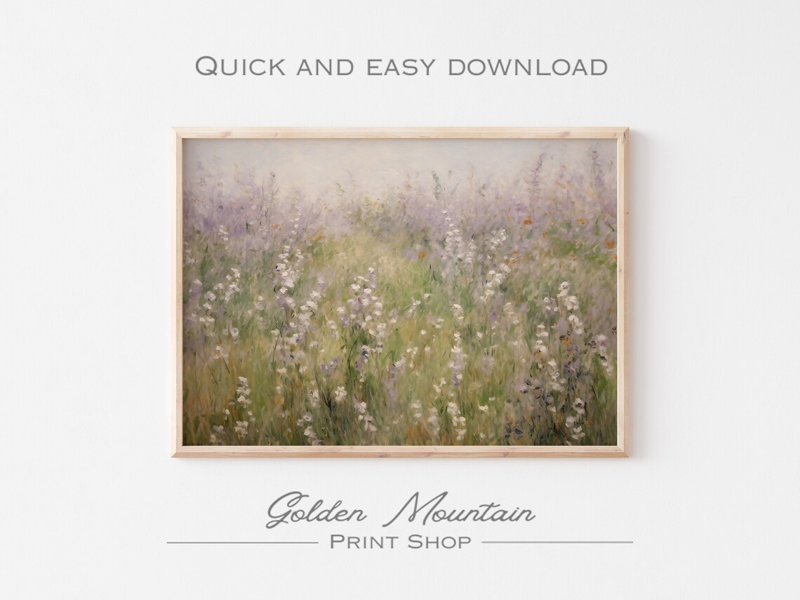 Lavender Wildflower Meadow in Soft Purple Tones Pastel Landscape Poster - Image 3
