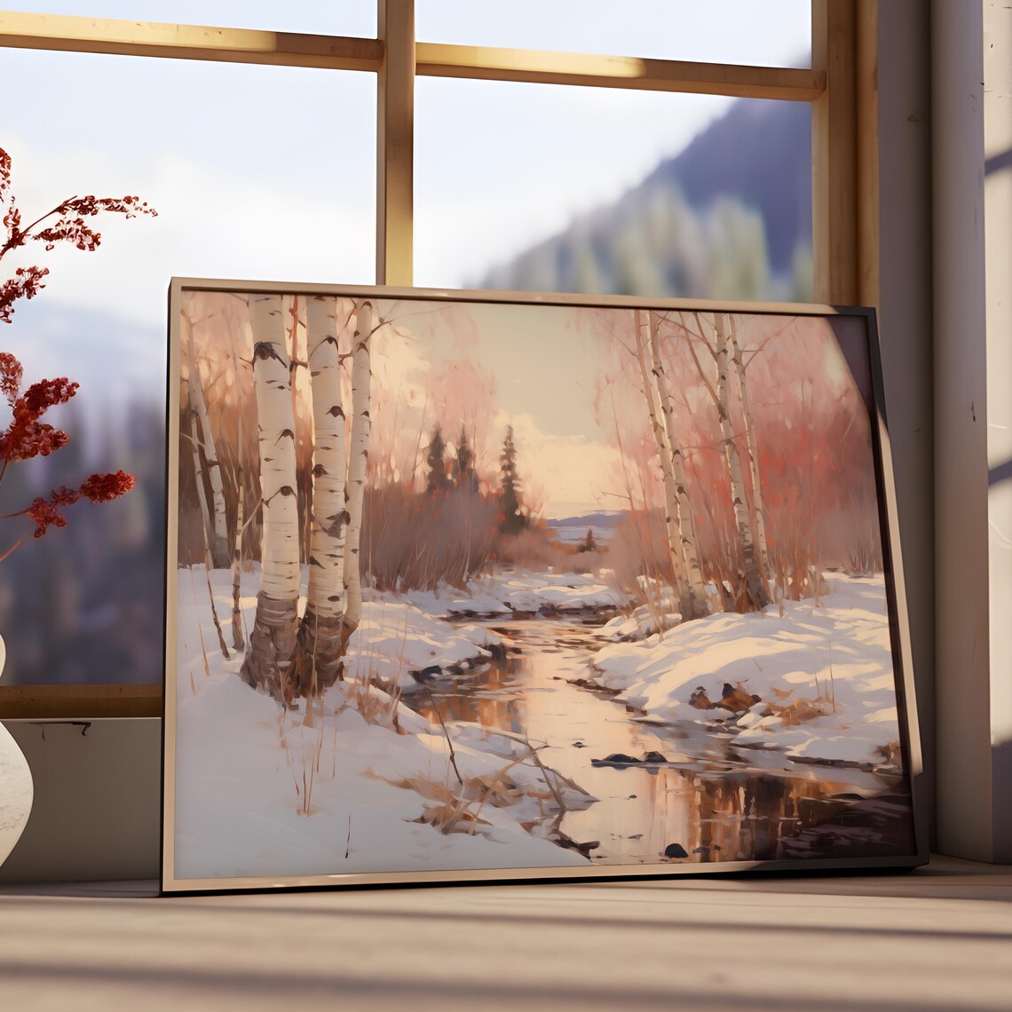 Christmas Forest Print Snow Christmas Landscape Painting Christmas Wall Art Vintage Christmas Decor Winter Wall Art Print Holiday Winter Art - Image 3
