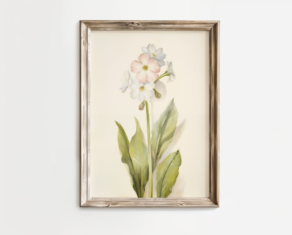 Watercolor Blossom Stem Pink White Floral Botanical Wall Art - Image 2