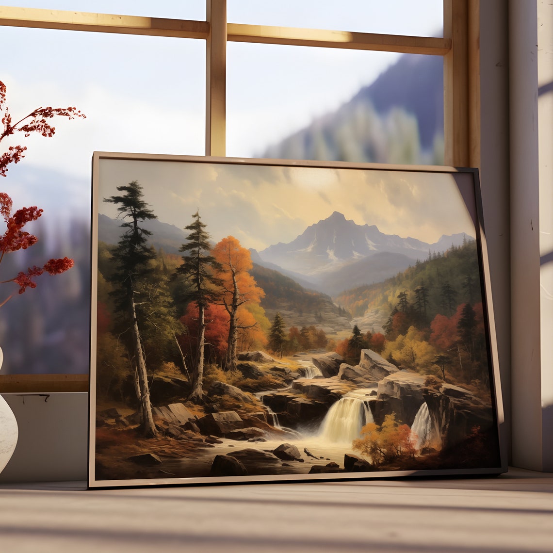 Autumn Waterfall Rocky Valley Mountain Peak Vintage Fall Poster - Image 3