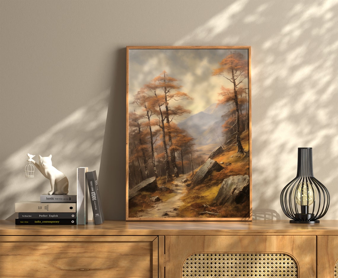 Autumn Mountain Path Birch Trees Golden Valley Vintage Wall Art - Image 2