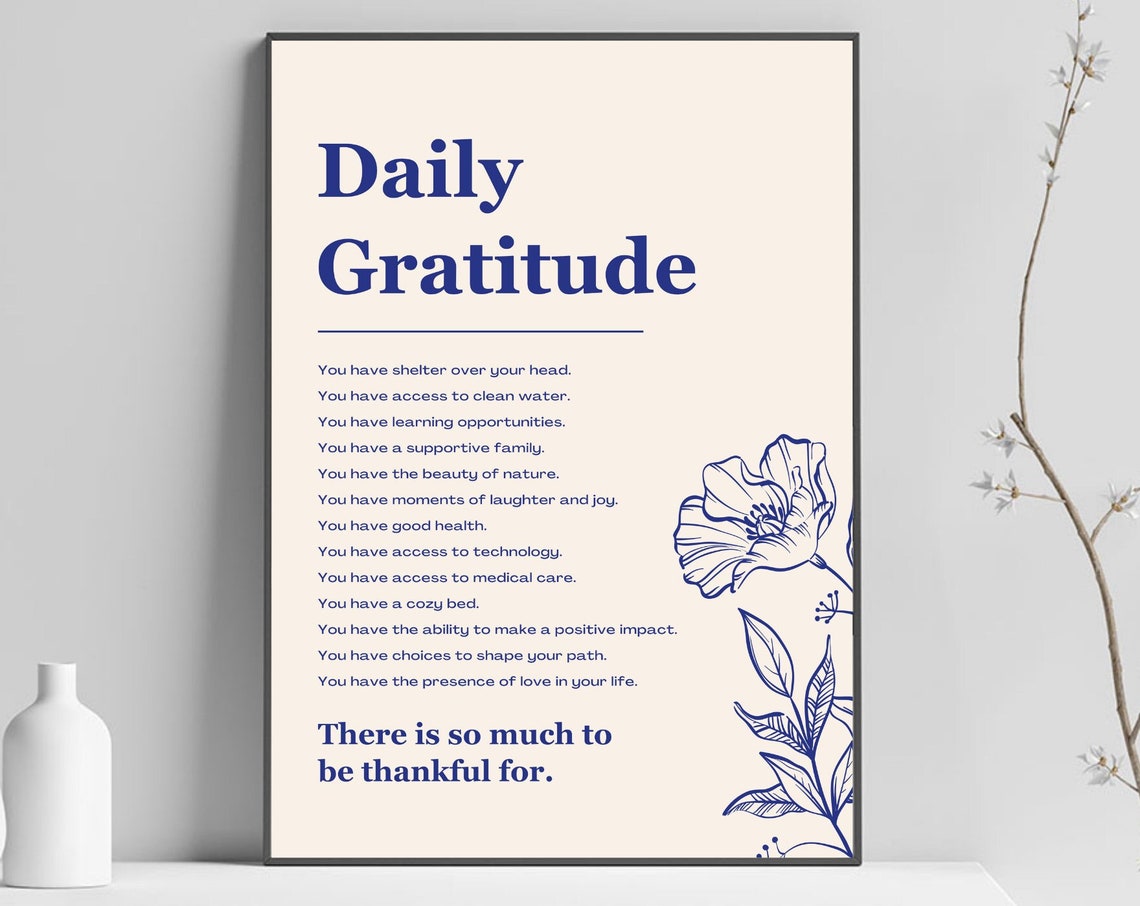 Daily Gratitude Botanical Thankful List Minimalist Quote Poster