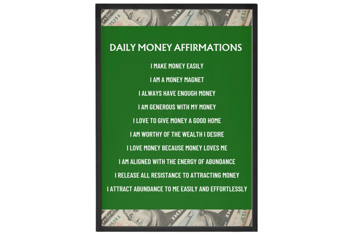 Daily Money Affirmations Abundance Wealth Mindset Green Poster - Image 2