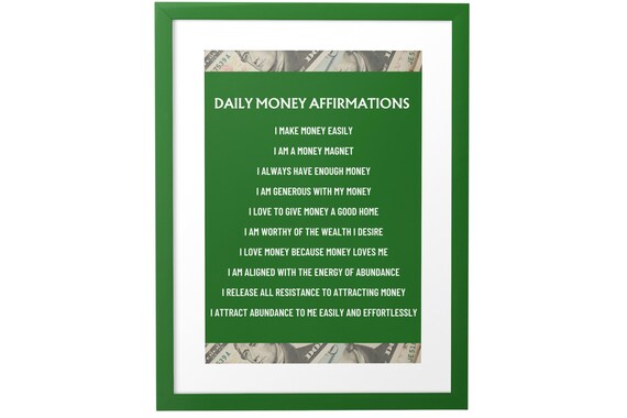Daily Money Affirmations Abundance Wealth Mindset Green Poster