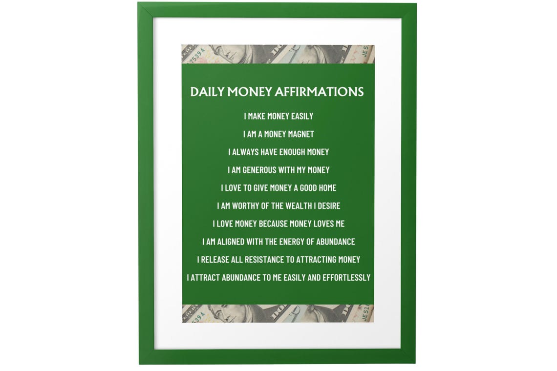 Daily Money Affirmations Abundance Wealth Mindset Green Poster