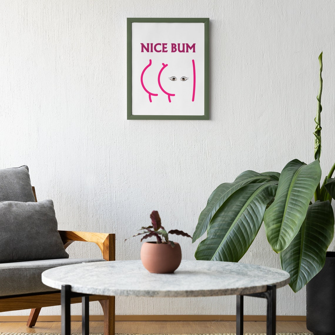 Nice Bum Magenta Bold Minimalist Line Art Cheeky Bathroom Poster - Image 9