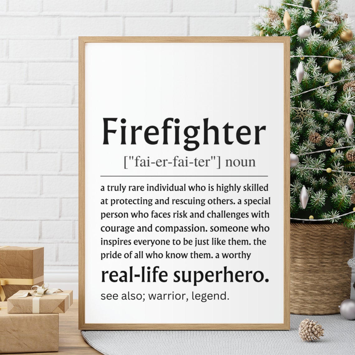 Firefighter Dictionary Definition Poster Real Life Superhero Gift - Image 2
