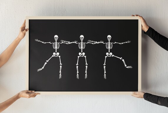 Dancing Skeletons Halloween Spooky Black White Fun Goth Poster