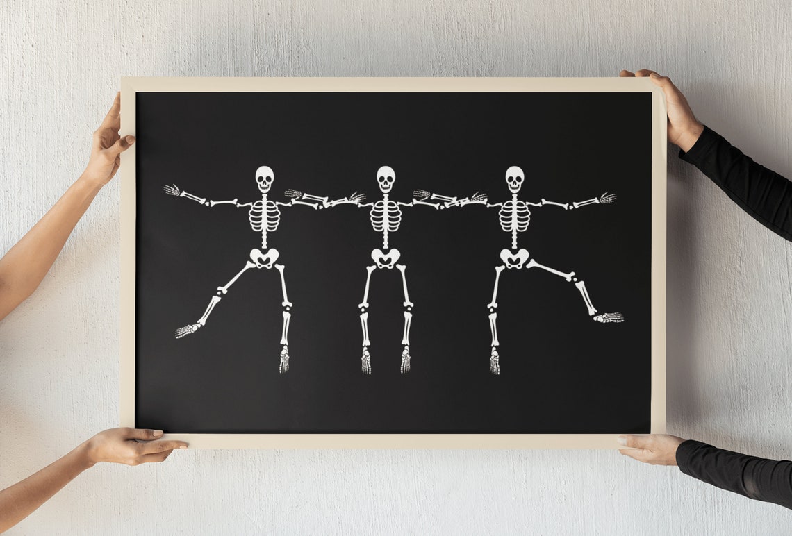 Dancing Skeletons Halloween Spooky Black White Fun Goth Poster