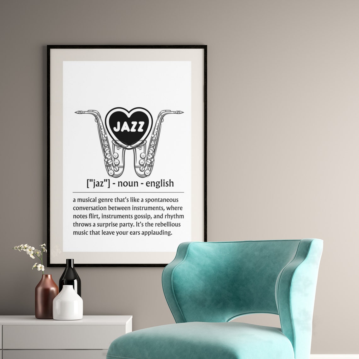 Jazz Definition Saxophone Music Lover Heart Musical Typography Poster - Image 5