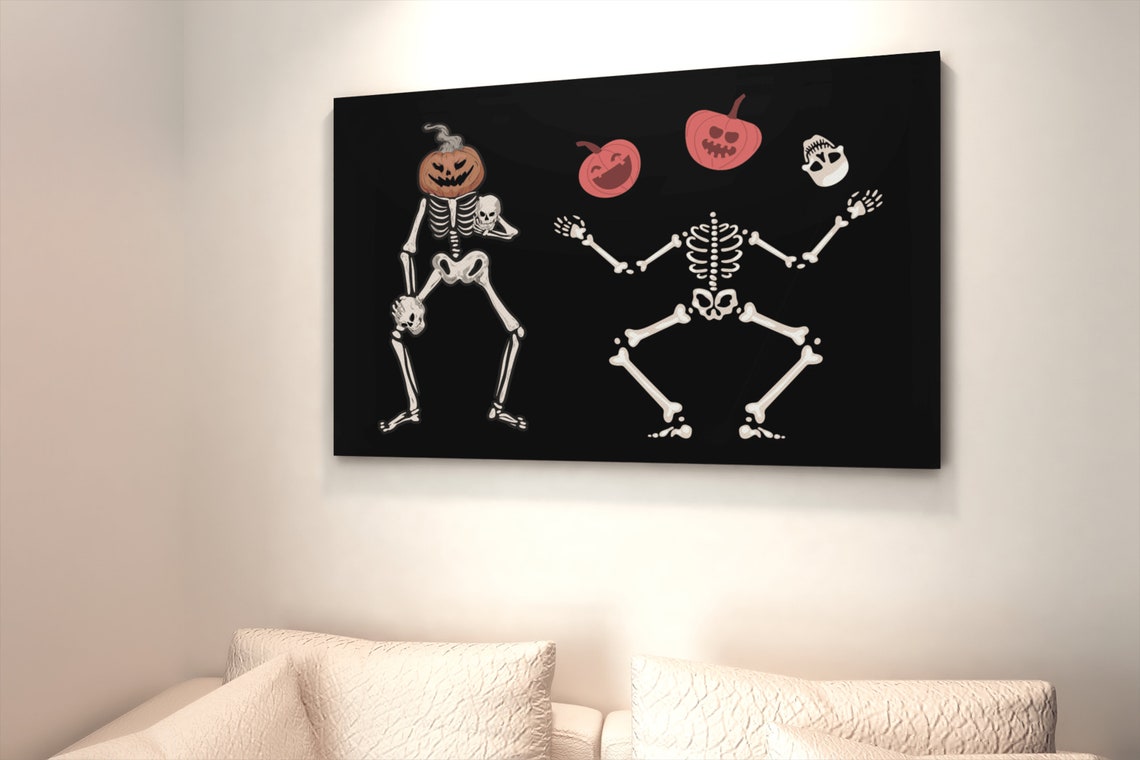 Dancing Skeletons Pumpkin Head Halloween Spooky Party Poster - Image 2