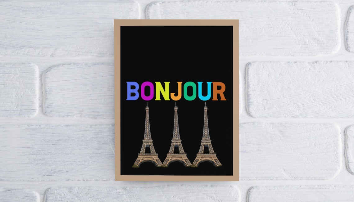 Bonjour Paris Colorful Eiffel Tower Trio Typography on Black Poster - Image 5