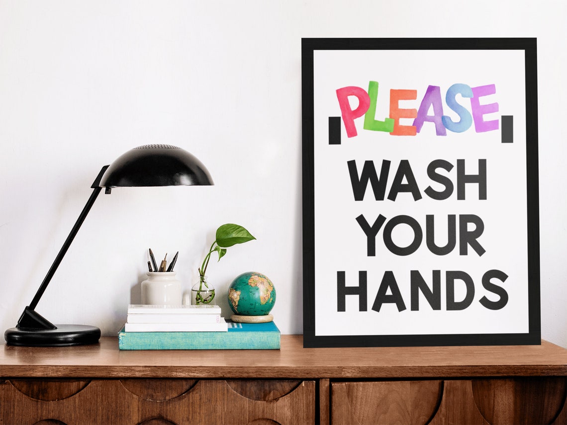 Please Wash Your Hands Colorful Lettering Kids Bathroom Poster - Image 2