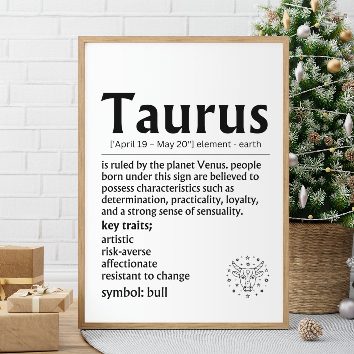 Taurus Zodiac Definition Sign Bull Symbol Earth Sign Wall Poster