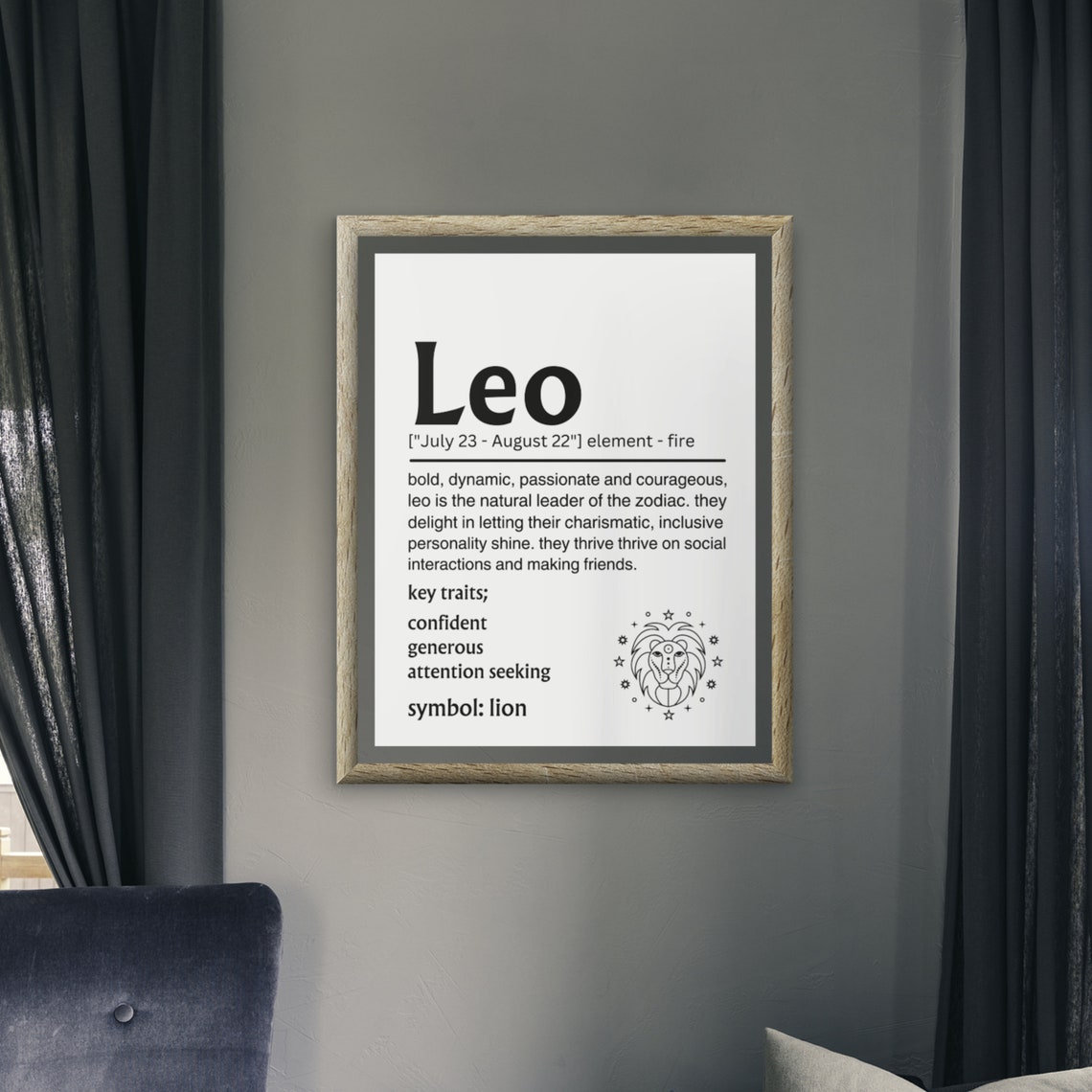 Leo Zodiac Dictionary Definition Poster July August Fire Lion Sign - Image 2