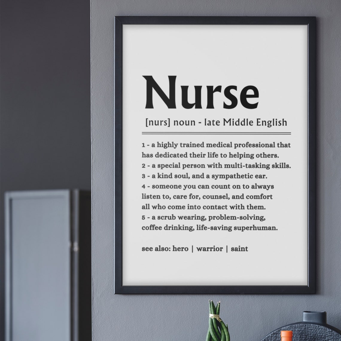 Nurse Definition Appreciation Hero Gift Medical Thank You Quote Poster - Image 2