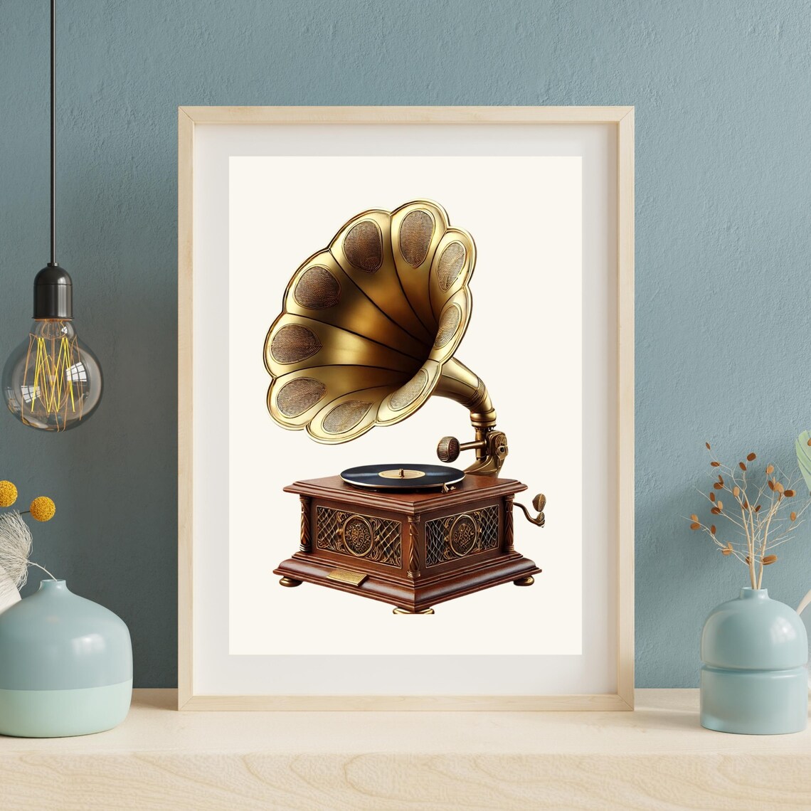 Vintage Brass Horn Gramophone Retro Music Room Gallery Poster - Image 5