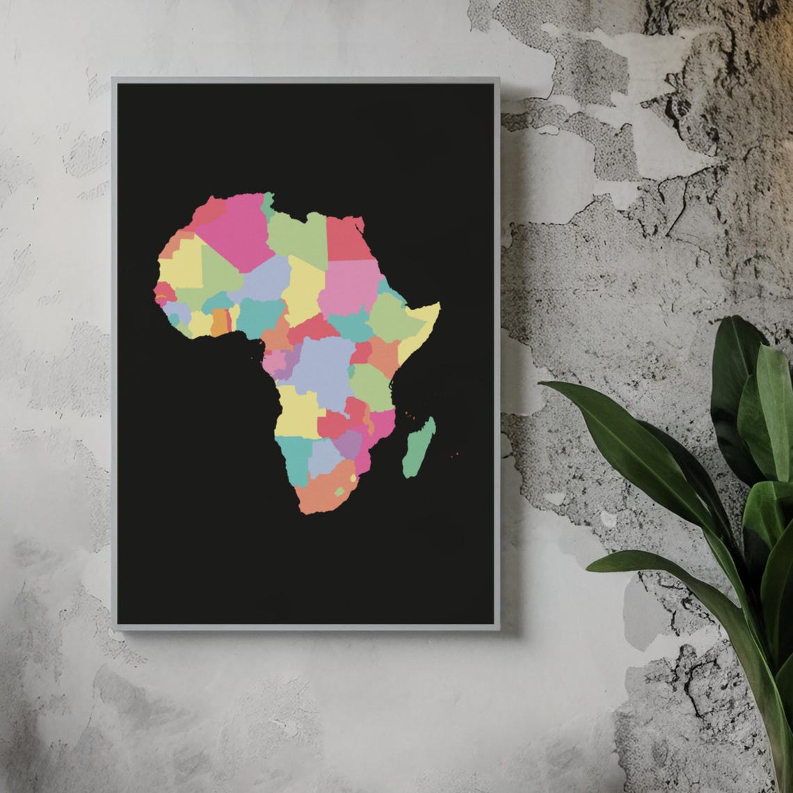 Africa Pastel Country Map Black Background Modern Decor Poster - Image 5