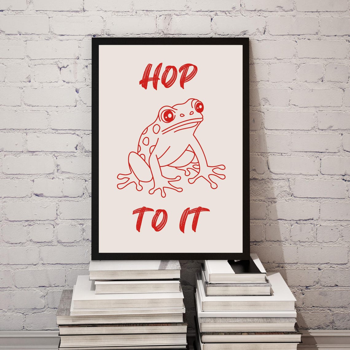 Hop To It Cute Red Frog Line Art Minimalist Motivational Poster - Image 7