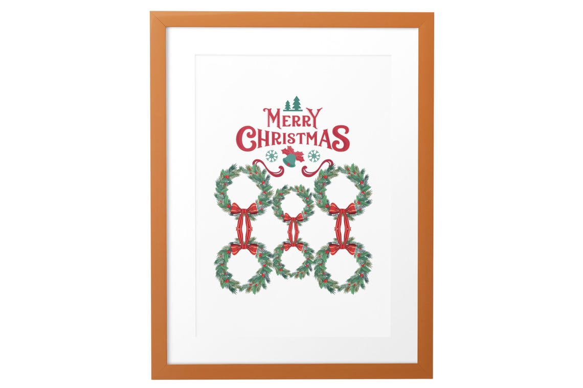 Merry Christmas Wreath Art Red Bow Holiday Festive Wall Poster - Image 3