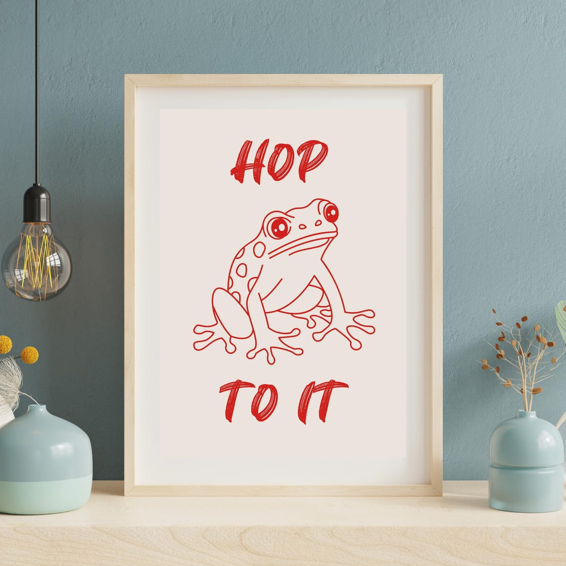 Hop To It Cute Red Frog Line Art Minimalist Motivational Poster - Image 3